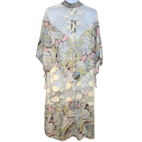 Gigio by Umgee Chiffon Floral Print Kimono Duster Cardigan Size L NWT Tassels - Picture 2 of 4